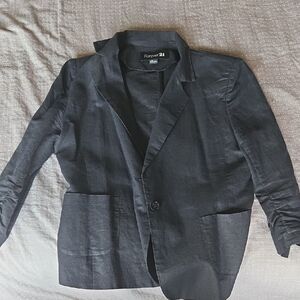 Forever 21 Black Single-Button Linen Blend Blazer